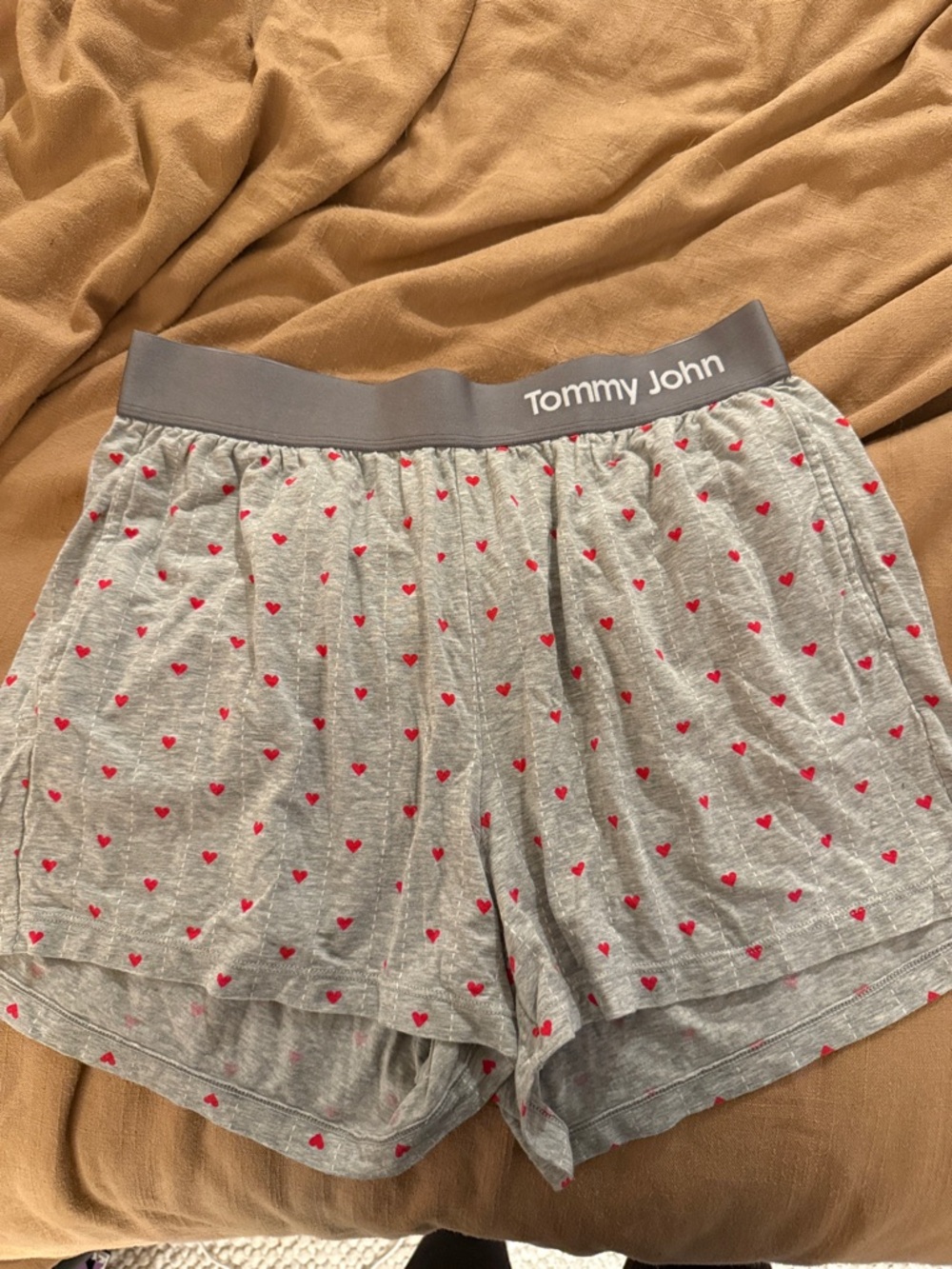 Tommy John Heather Gray Lounge Shorts with Red Heart Print